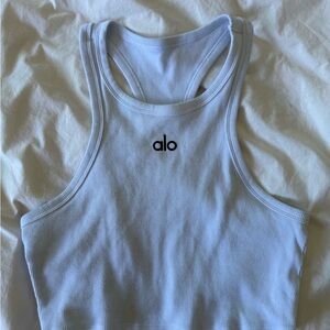 ALO Yoga White Ribbed Racerback Tank Top
